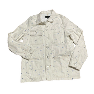 Free Assembly Women's Barn Jacket Egret Floral Blue Brown Cream White Size XL